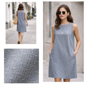 NAU Eco-Friendly Organic Cotton blend Dot-Dobby Mini‎ Dress Lagoon Sz L Coastal